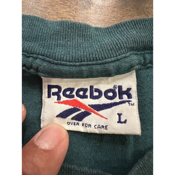 Vintage 90s Reebok Mens Turquoise Above The Rim Short Sleeve T-shirt Size L - Picture 5 of 9